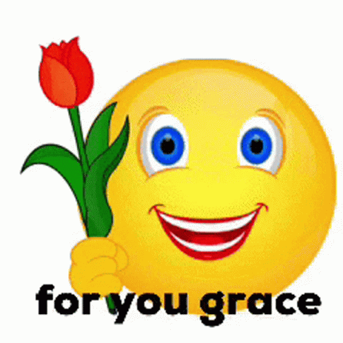 A Smiley Face Is Holding A Red Flower And The Words For You Grace Are Below It GIF