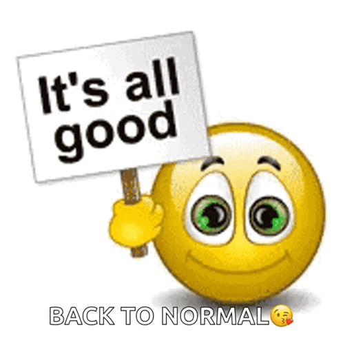 Smiley Holding Sign It's All Good Back To Normal GIF