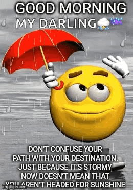 A Smiley Face Is Holding An Umbrella In The Rain And Says `` Good Morning My Darling '' . GIF