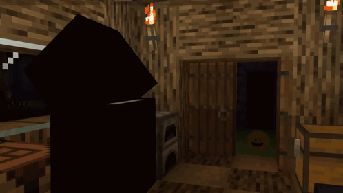 A Smiley Face Is In The Doorway Of A Dark Room GIF