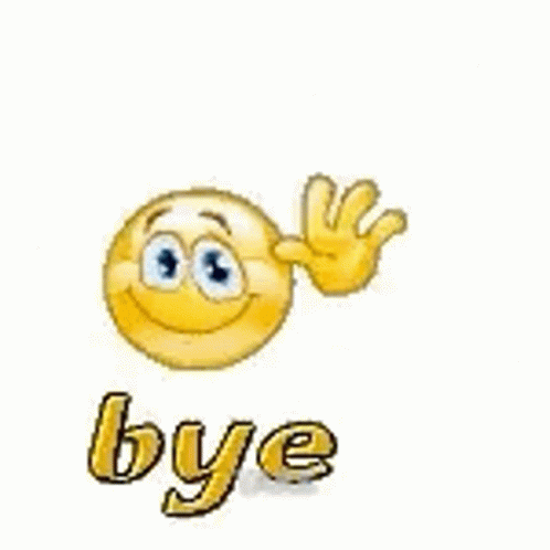 A Smiley Face Is Waving Its Hand And The Word Bye Is Below It . GIF