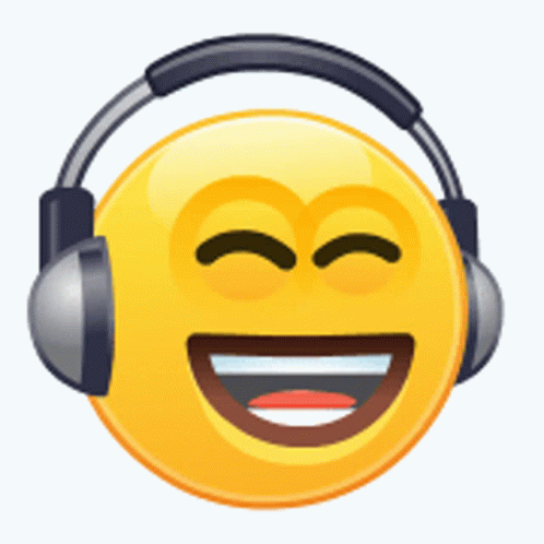 A Smiley Face Is Wearing Headphones And Smiling . GIF