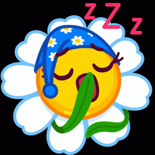 A Smiley Face Wearing A Blue Hat Is Sleeping In A Flower GIF