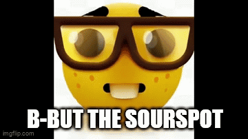 A Smiley Face Wearing Glasses And The Words B-But The Sourspot GIF