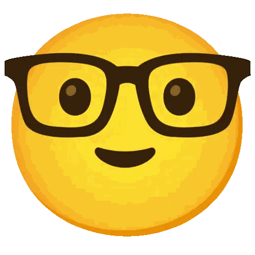 a smiley face wearing glasses with a smile on its face