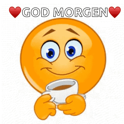 A Smiley Face With A Cup Of Coffee And The Words God Morgen GIF