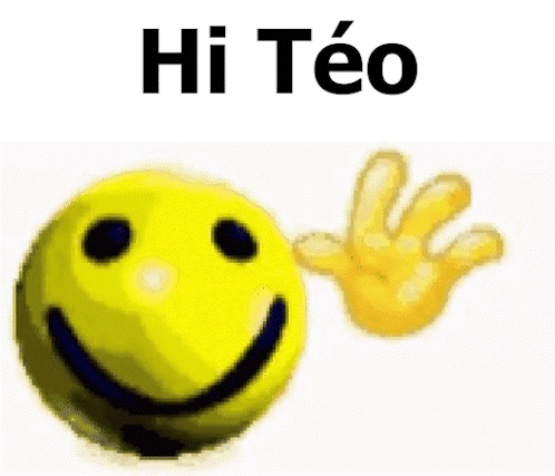 A Smiley Face With A Hand Behind It That Says Hi Teo . GIF