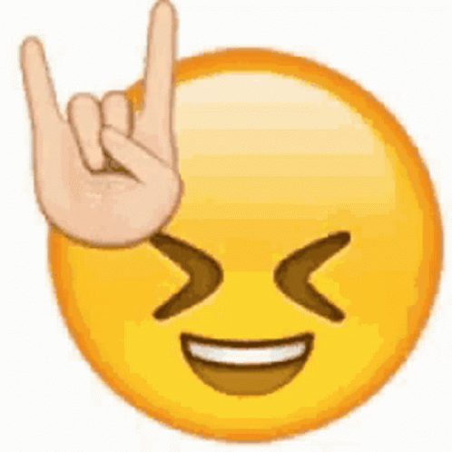 A Smiley Face With A Hand Making A Horns Sign . GIF