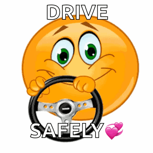 A Smiley Face With A Steering Wheel And The Words Drive Safely GIF