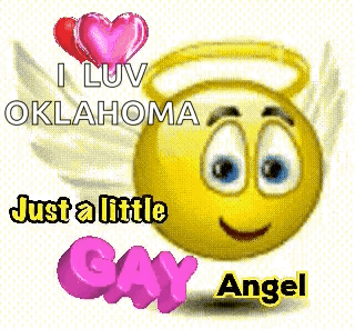 A Smiley Face With Angel Wings And The Words I Love Oklahoma Just A Little Gay Angel GIF