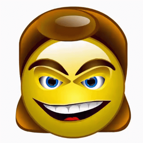 A Smiley Face With Blue Eyes And A Brown Haircut GIF