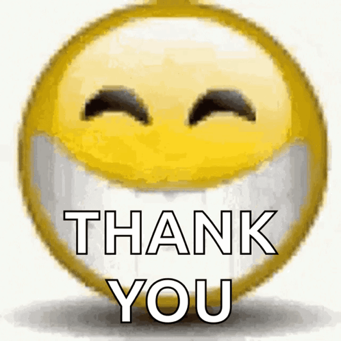 A Smiley Face With Its Eyes Closed And The Words Thank You On It GIF