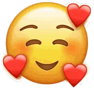 a smiley face with red hearts around it 's face