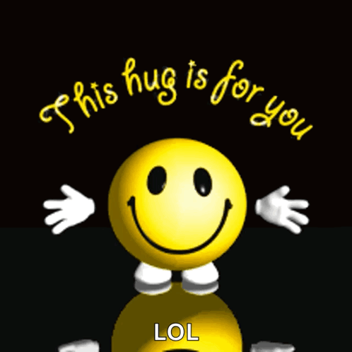 A Smiley Face With The Words " This Hug Is For You Lol " On It GIF