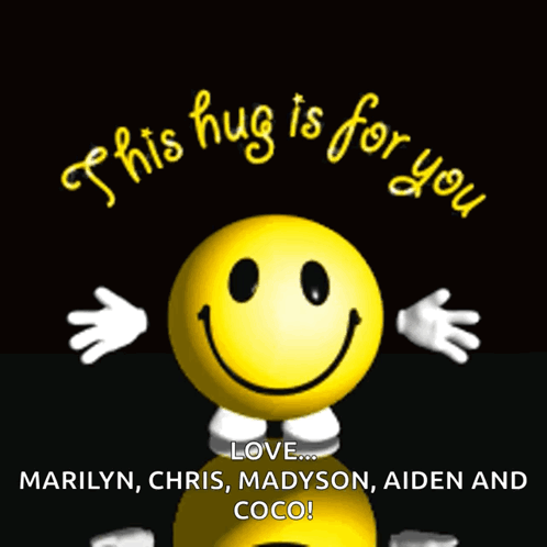 A Smiley Face With The Words " This Hug Is For You " On It GIF