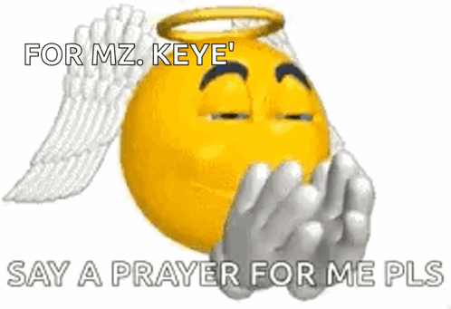 A Smiley Face With Wings And A Halo On It Says `` For Mz . Keye '' GIF