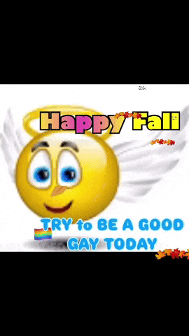 A Smiley Face With Wings And The Words Happy Fall GIF