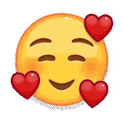 a smiling smiley face with three red hearts around it