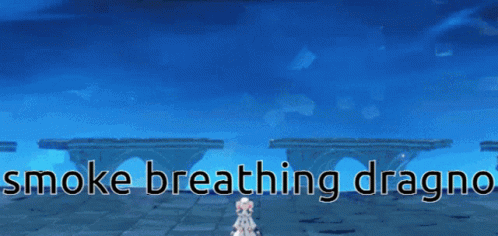 A Smoke Breathing Dragon Is Flying Over A Bridge In A Video Game . GIF