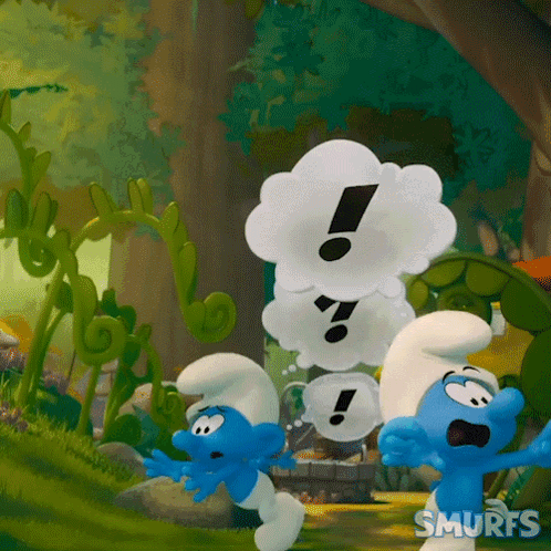 A Smurf With A Speech Bubble That Says Exclamation Point GIF