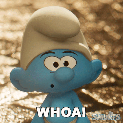 A Smurf With A White Hat And The Words Whoa On The Bottom GIF