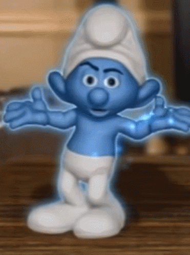 A Smurf With His Arms Outstretched And A White Hat GIF
