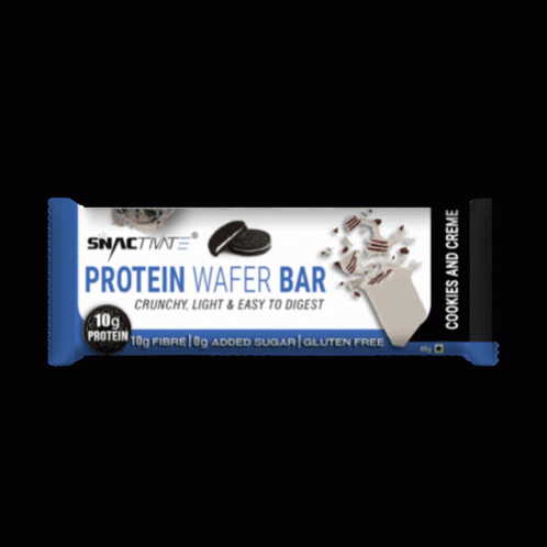 A Snackmate Protein Wafer Bar With Cookies And Creme On It GIF