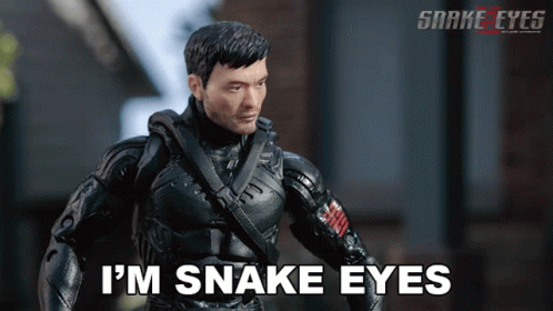 A Snake Eyes Action Figure With The Words I 'M Snake Eyes On The Bottom GIF