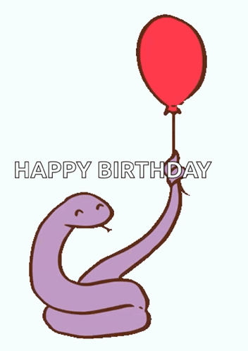 A Snake Is Holding A Red Balloon With The Words Happy Birthday Written Below It GIF