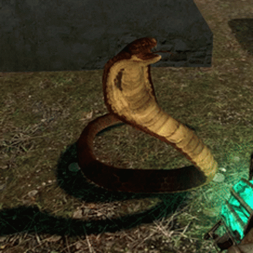 A Snake Is Sitting In The Grass With A Green Light Behind It GIF
