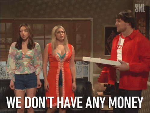 A Snl Advertisement Shows Three Women And A Man Holding A Pizza GIF