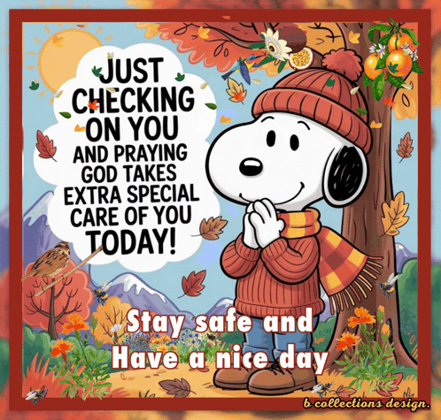A Snoopy Greeting Card That Says Just Checking On You GIF
