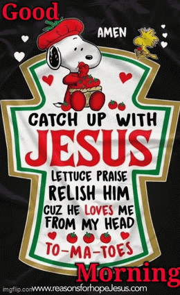 A Snoopy Poster That Says " Catch Up With Jesus " GIF