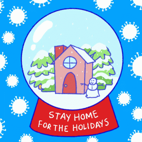 A Snow Globe With The Words Stay Home For The Holidays Written On It GIF