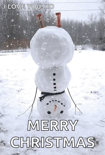 a snowman is stacked on top of each other with the words merry christmas written below it