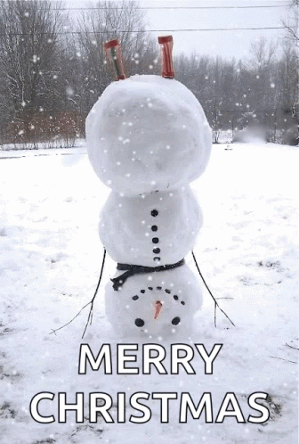 A Snowman Is Stacked On Top Of Each Other With The Words Merry Christmas Written Below It GIF