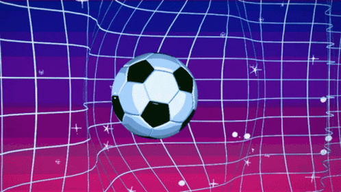 A Soccer Ball Is Flying Through A Net On A Colorful Background GIF