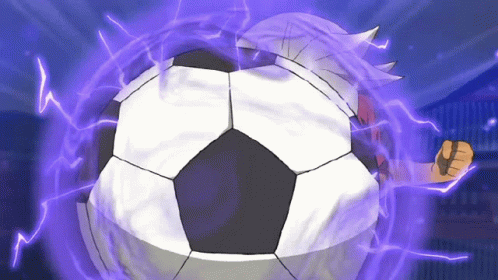 A Soccer Ball Is Surrounded By Purple Lightning In A Cartoon GIF