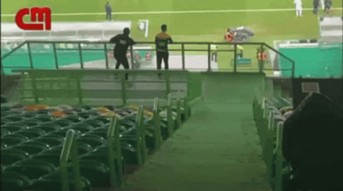 A Soccer Field With A Cm Logo On The Bottom Right GIF