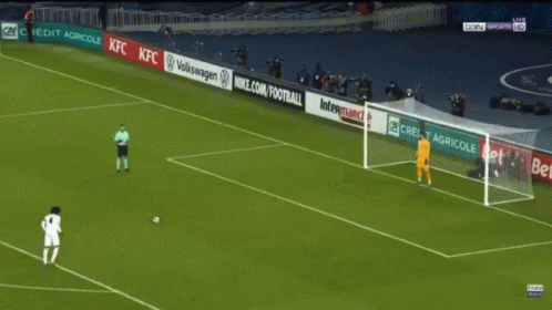A Soccer Field With Advertisements For Kfc Volkswagen Nike.com And Betclic GIF