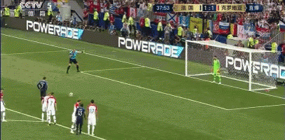 A Soccer Field With Powerade Advertisements On The Side GIF