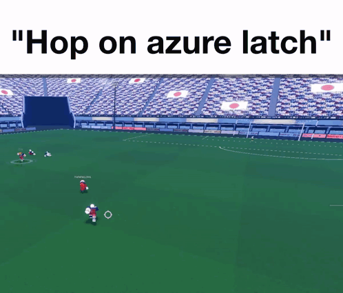 A Soccer Field With The Words " Hop On Azure Latch " On The Top GIF