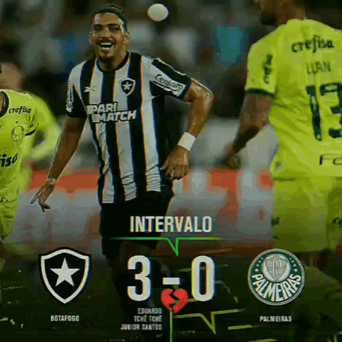 a soccer game between botafogo and palmeiras is being played