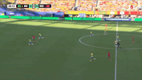 a soccer game between brazil and mar is being played