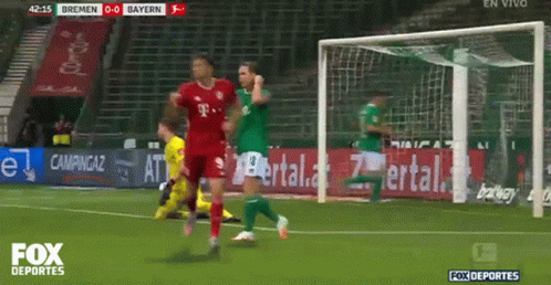 A Soccer Game Between Bremen And Bayern Is Being Broadcasted On Fox Deportes GIF