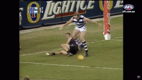 A Soccer Game Between Geel And Ess Is Being Shown On A Television Screen GIF