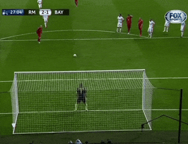 a soccer game between rm and bay is being played