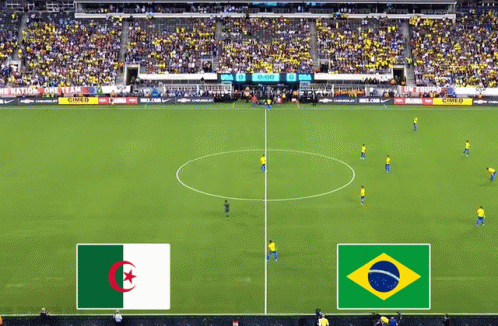 A Soccer Game Is Being Played Between Algeria And Brasil GIF