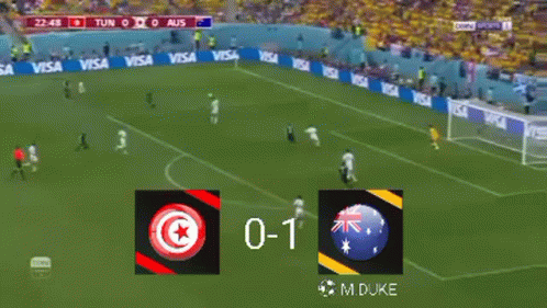 A Soccer Game Is Being Played Between Tunisia And Australia And The Score Is 0-1 GIF