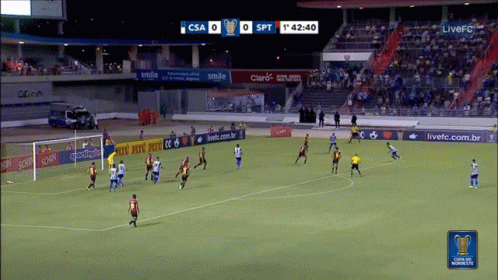 A Soccer Game Is Being Played In A Stadium And The Score Is 0-0 GIF